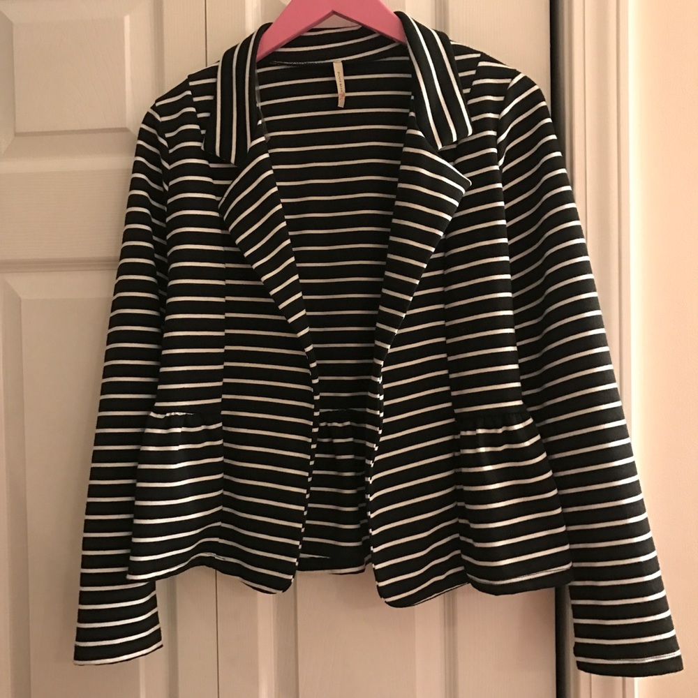 Peplum jacket, white and black stripes, S